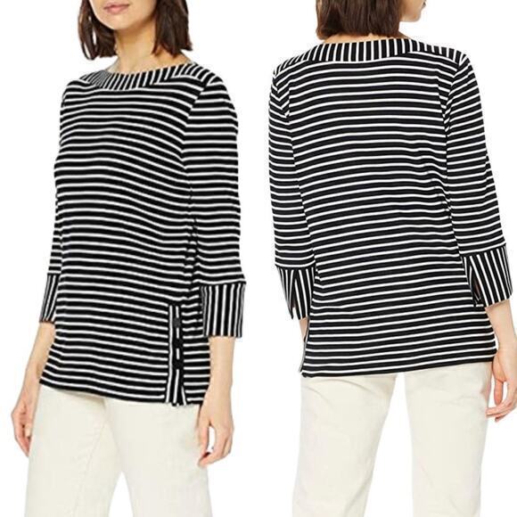 Gerry Weber Collection Striped Black White Button Top 10 - Picture 2 of 11
